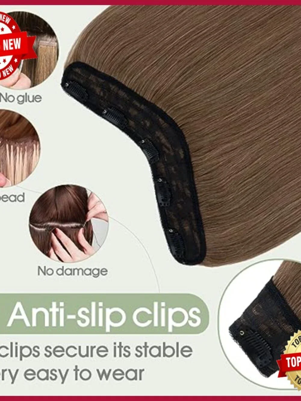 Human Hair Clip-In Extensions, 18 Inch V-Part Weft, 3/4 Full Head Volume